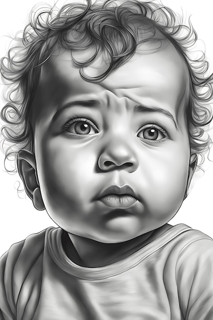 Coloriage du visage d'un enfant émotif, brouillon de croquis au crayon imprimable