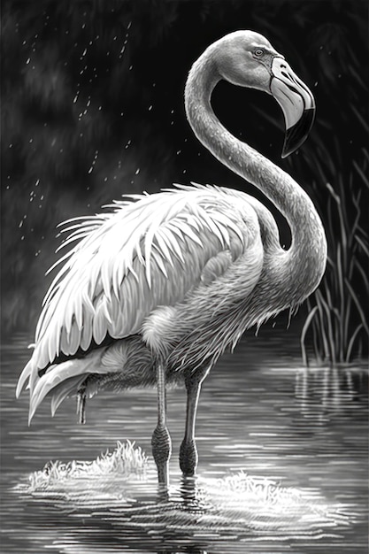 Coloriage flamant rose en niveaux de gris