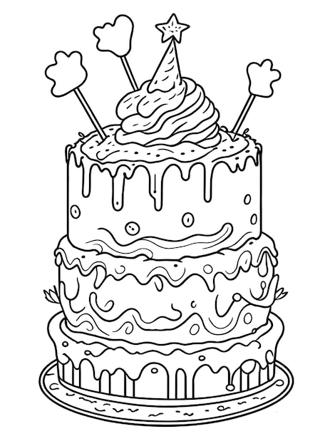 Coloriage de gâteau d'anniversaire pour les enfants