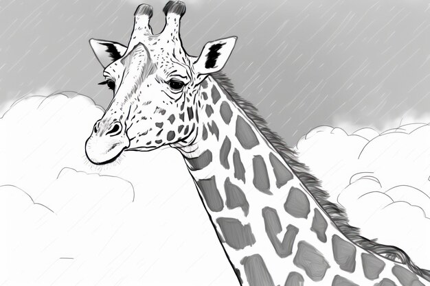 Coloriage girafe de dessin animé en niveaux de gris