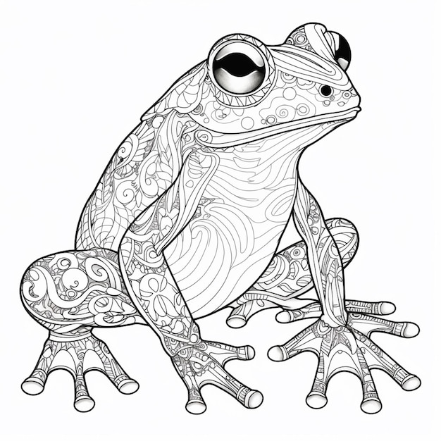 un coloriage avec une grenouille avec un corps et des pattes à motifs ai générative