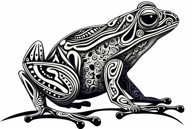 Coloriage grenouille pense lignes style tribal sans ombre