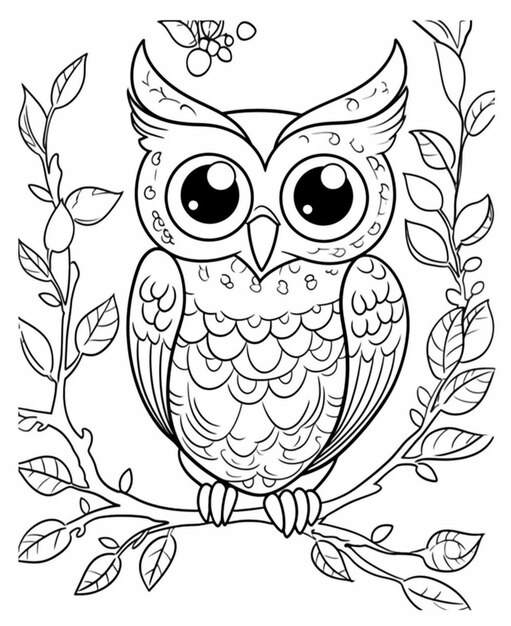 un coloriage d'un hibou assis sur une branche ai générative