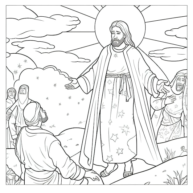 Un coloriage de Jésus aidé par un homme.