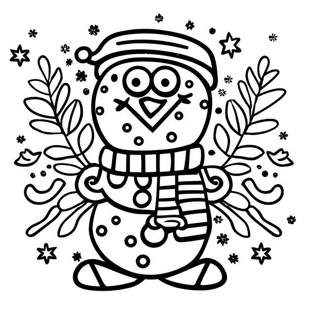 Un coloriage avec un joyeux bonhomme de neige ai génératif