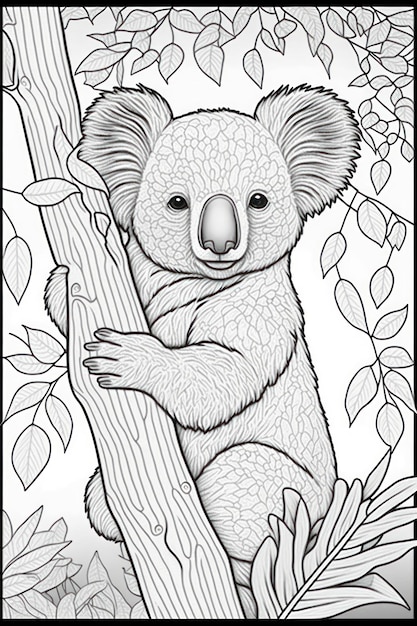 Coloriage koala pense lignes style tribal sans ombre