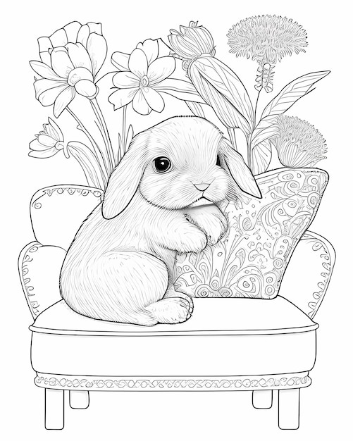 Coloriage de lapin mignon de Pâques avec oeuf pour Colorier