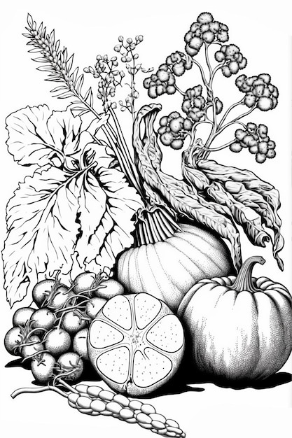 Coloriage de légumes vierges noir et blanc pour livre de coloriage