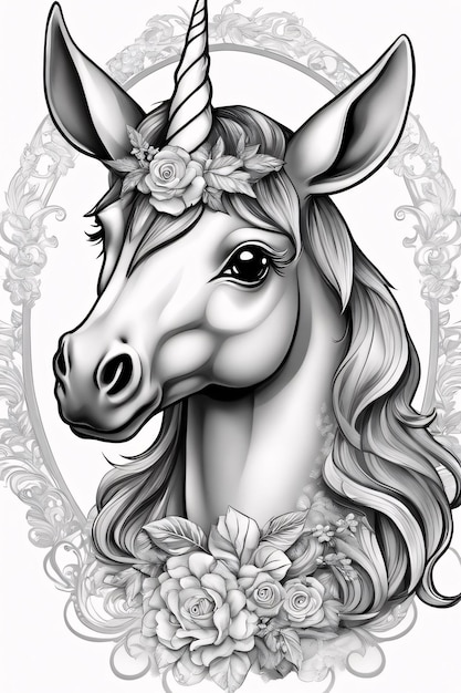 Coloriage Licorne Qualité imprimable Noir Blanc Qualité affiche