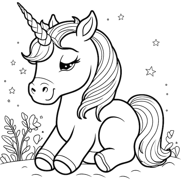 Coloriage de la licorne souriante pour les enfants