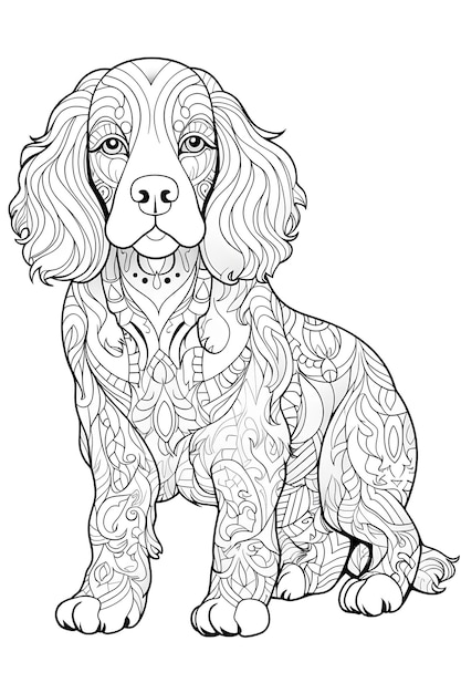 Coloriage - Mandala chien, illustration noir et blanc