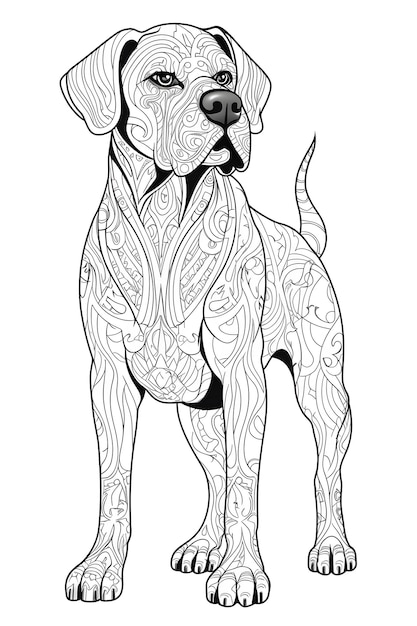 Coloriage - Mandala chien, illustration noir et blanc