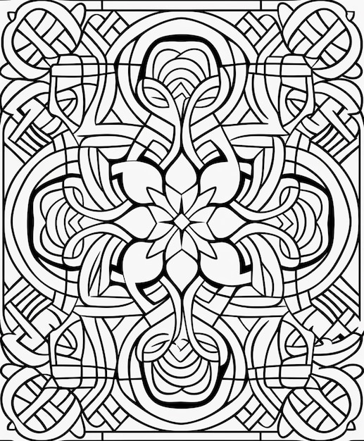 un coloriage avec un motif celtique en noir et blanc générativ ai