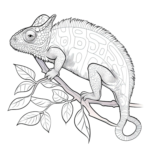 Coloriage noir et blanc d'un caméléon