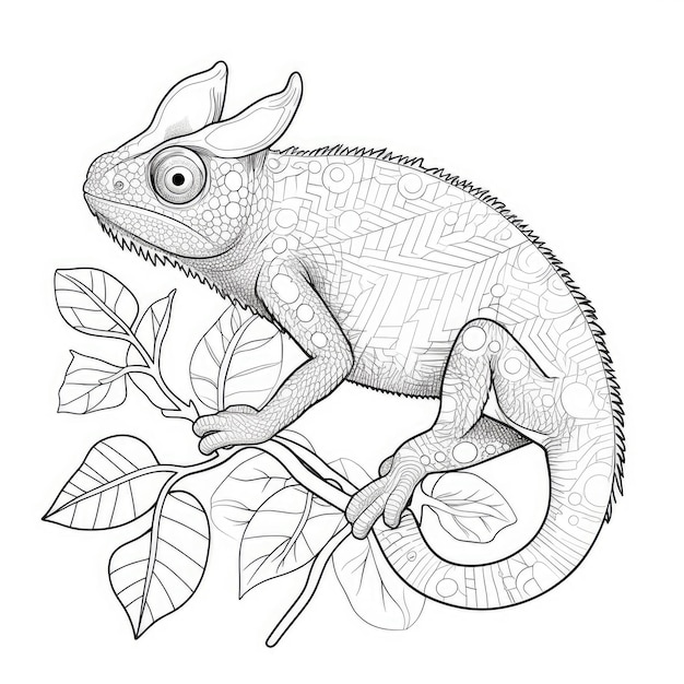 Coloriage noir et blanc d'un caméléon