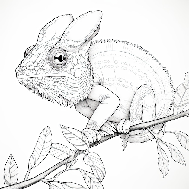 Photo coloriage noir et blanc d'un caméléon