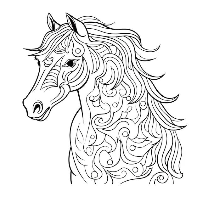 Coloriage noir et blanc d'un cheval