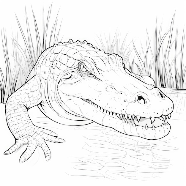 Coloriage noir et blanc d'un crocodile