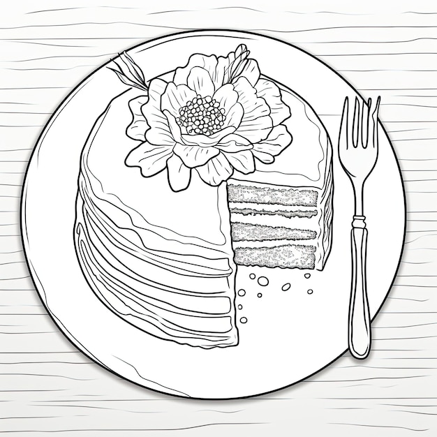 Coloriage noir et blanc d'un gâteau au chocolat