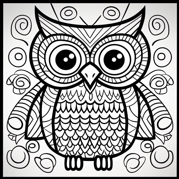 Coloriage noir et blanc d'un hibou