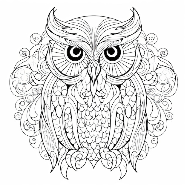 Coloriage noir et blanc d'un hibou