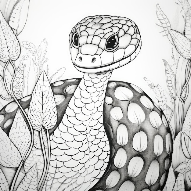 Coloriage noir et blanc d'un serpent enchanté