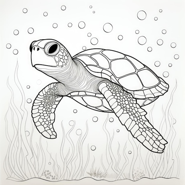 Coloriage noir et blanc d'une tortue de mer