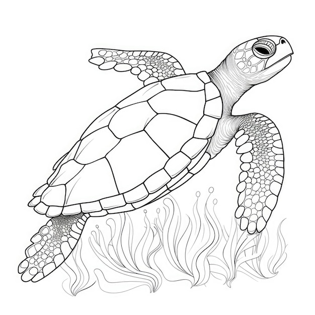 Coloriage noir et blanc d'une tortue de mer