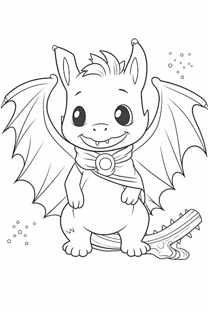 Un coloriage d'une petite chauve-souris avec une IA générative de skateboard