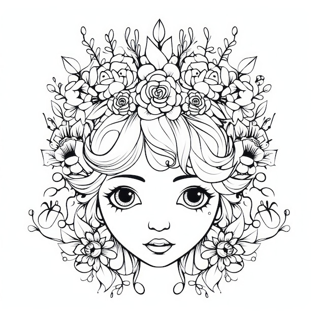 Photo coloriage petite princesse et fleurs