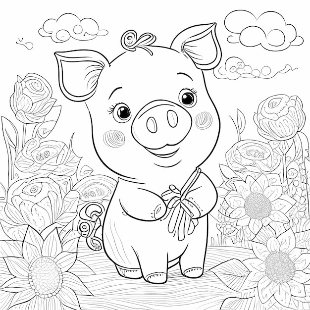 Photo coloriage piggy pal happy pig pour enfants