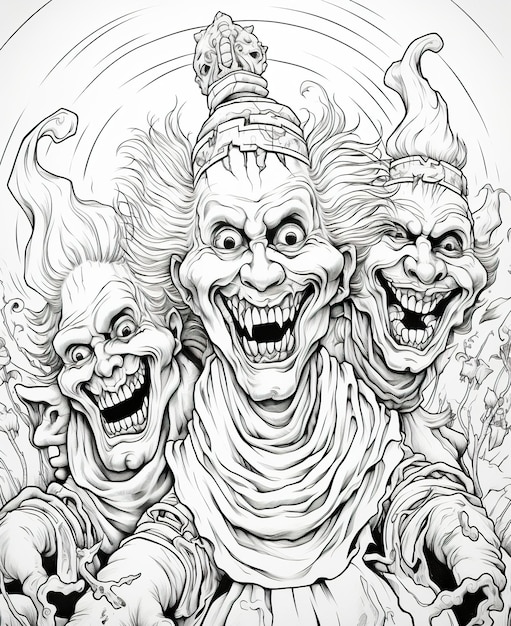 Coloriage pour adultes clowns effrayants et sarcastiques