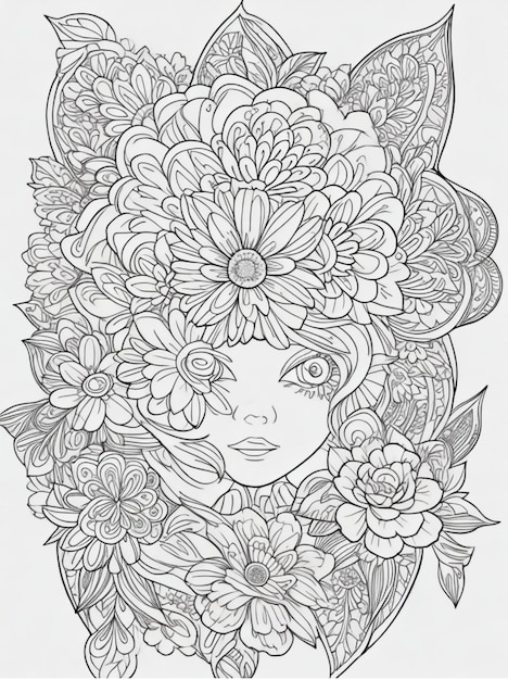 Photo coloriage pour adultes dessin au trait fleur