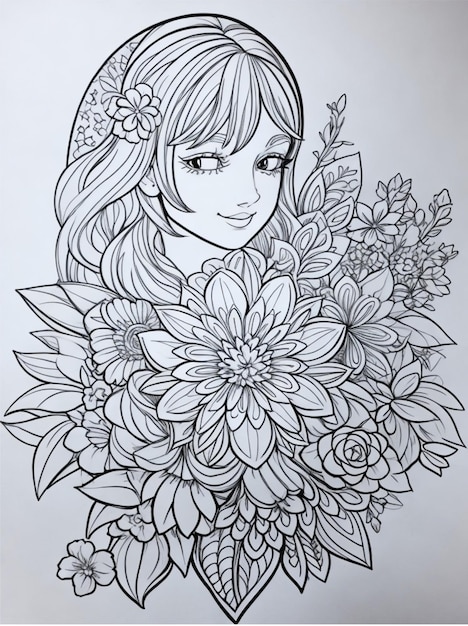 Photo coloriage pour adultes dessin au trait fleur