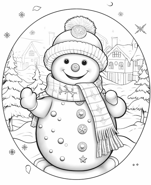 Coloriage pour les enfants sur un bonhomme de neige de Noël