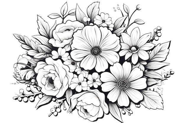 Photo coloriage pour enfants bouquet de fleurs