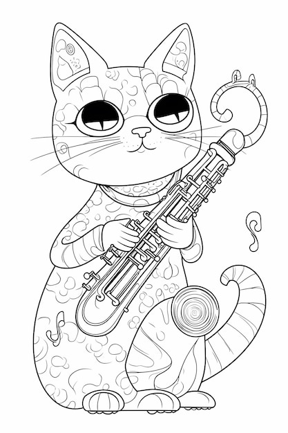 Coloriage pour enfants Chat Ski grandes formes à réaliser coloriage enfant