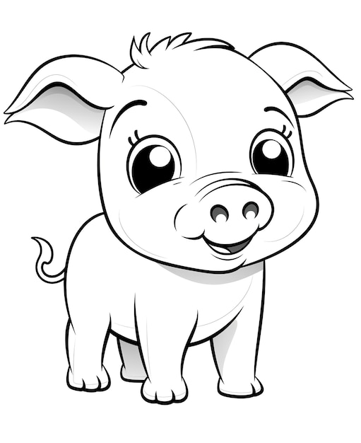 Coloriage pour enfants cochon heureux et joyeux