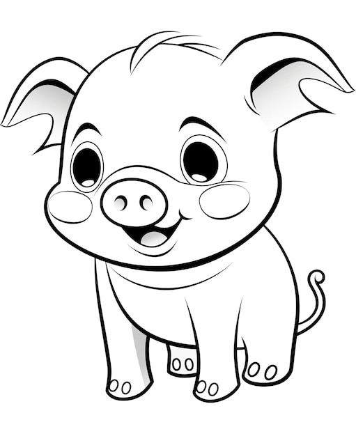 Coloriage pour enfants cochon heureux et joyeux