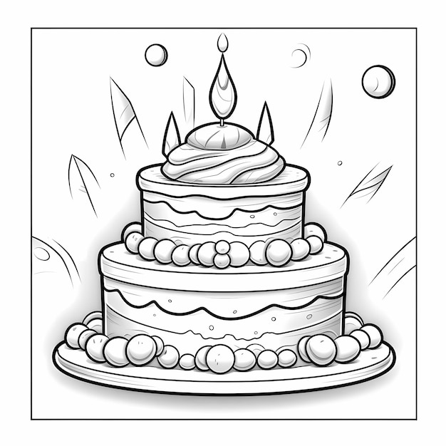 Photo coloriage pour enfants coloriage livre gâteau d'anniversaire e fond