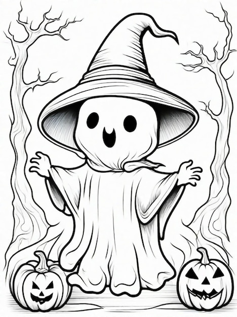 Coloriage pour enfants Dessin au trait fantôme d'Halloween
