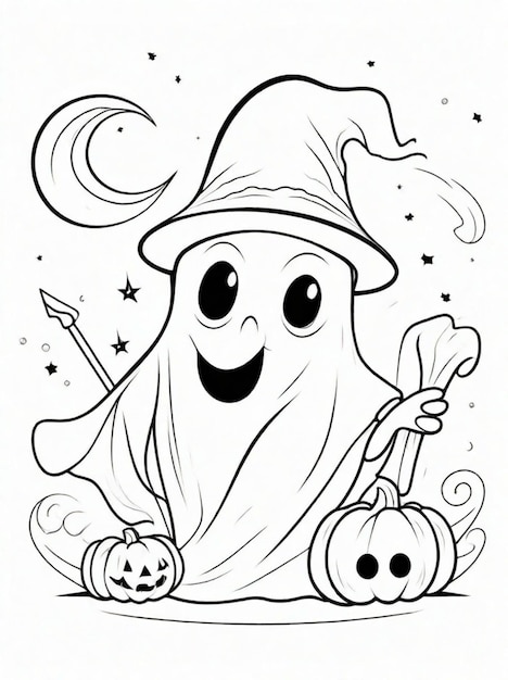 Coloriage pour enfants Dessin au trait fantôme d'Halloween