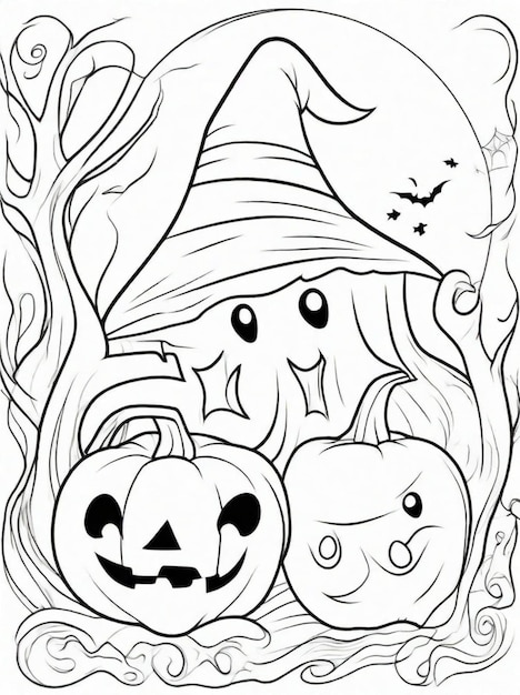 Coloriage pour enfants Dessin au trait fantôme d'Halloween