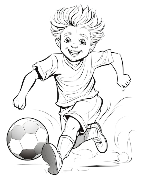 Photo coloriage pour enfants garçon heureux jouant au ballon