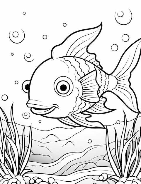 Coloriage pour enfants mignon petit poisson