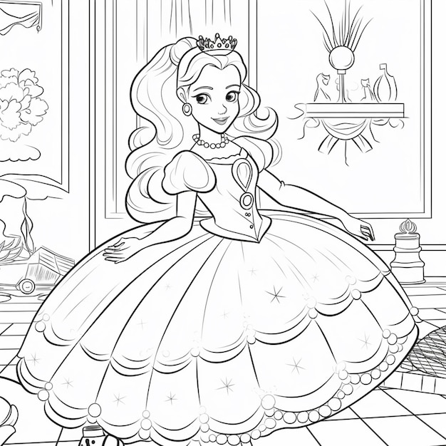 Un coloriage d'une princesse en robe de bal générative ai