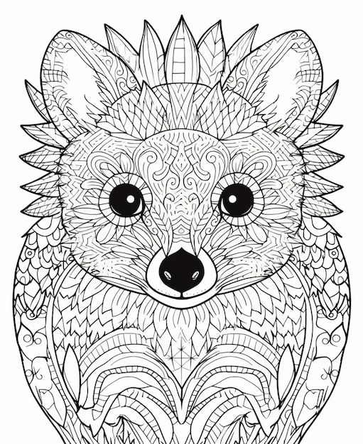 un coloriage avec un renard avec une fleur dessus IA générative