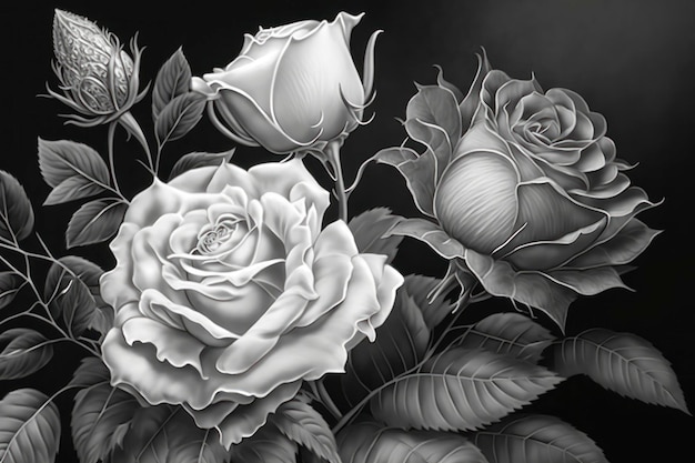 Coloriage roses en niveaux de gris