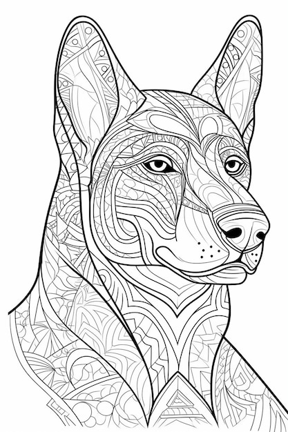 un coloriage avec une tête de chien et des motifs ai génératif