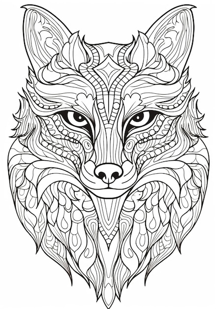 Photo un coloriage avec une tête de renard et des motifs ai génératif